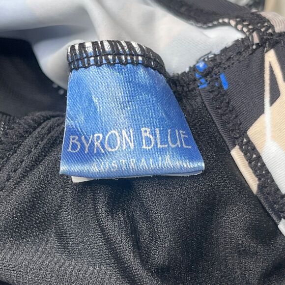 Byron Blue Swimdress Womens US 12 Blue Black Tropical Print Padded Slimming - Picture 7 of 9